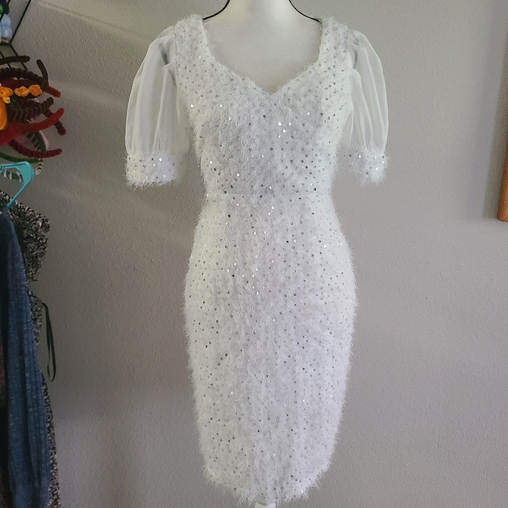 Elegant White Sequin Dress